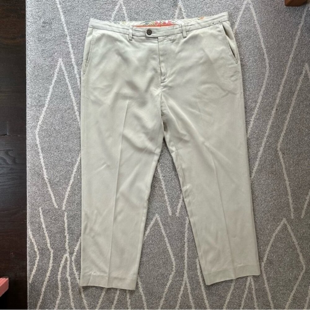 Tommy Bahama Khaki Silk Blend Flat Front Men’s Chino Pants 40x30